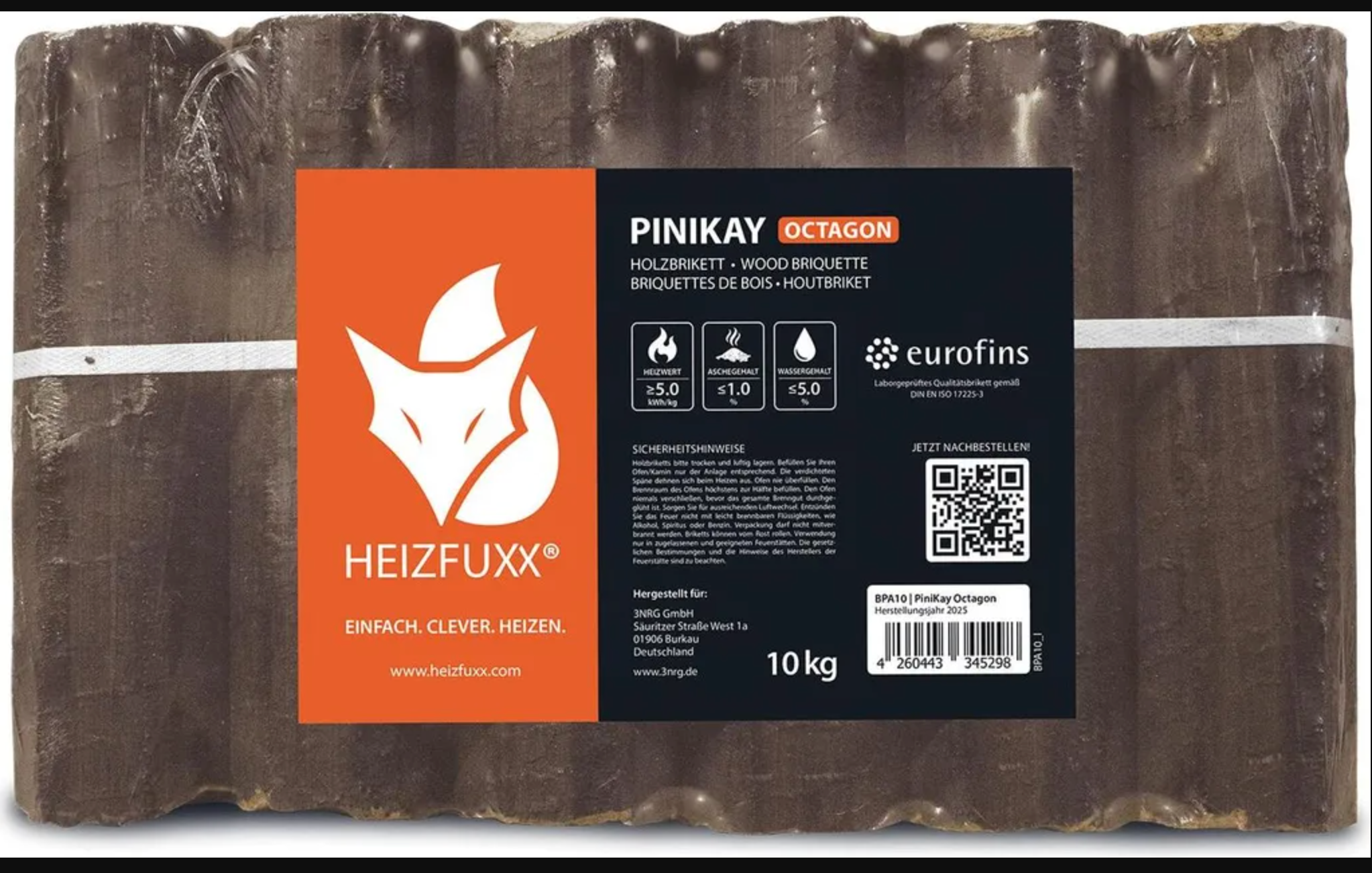 Heizfuxx PiniKay Octagon 10kg x 96 Gebinde 960kg Palette